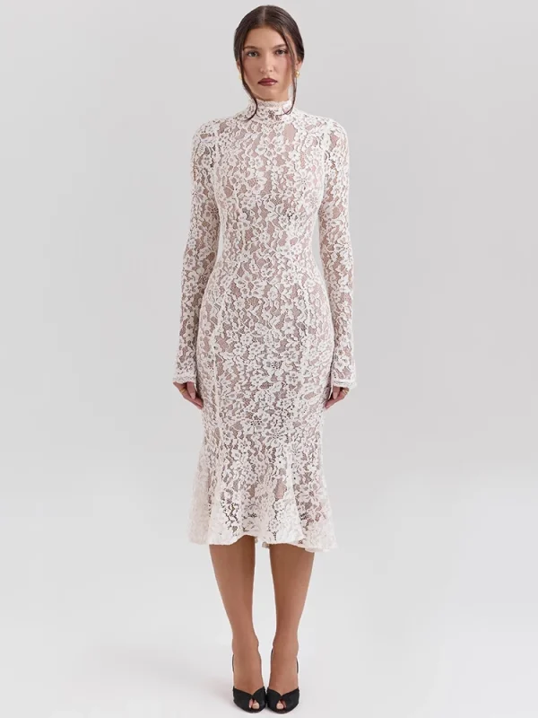 Robe dentelle longue blanche 1
