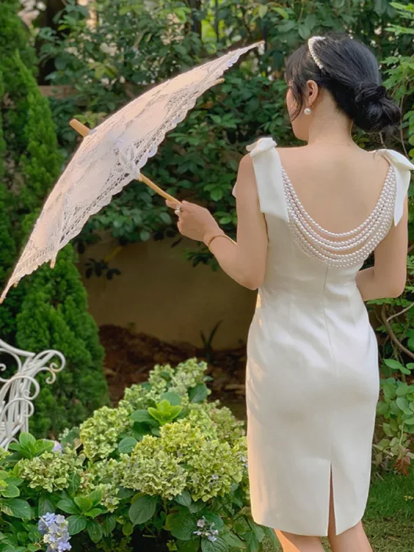 Robe de Soirée Blanche à Dos 2