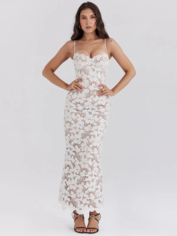 Robe Longue Brodée Florale pour Femme 1
