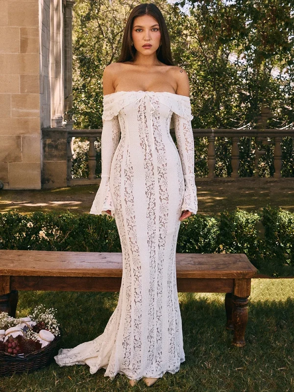 Robe Blanche Manche Longue Dentelle