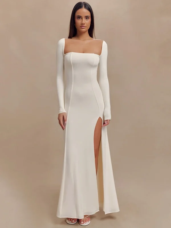 Robe maxi sexy à col carré 1