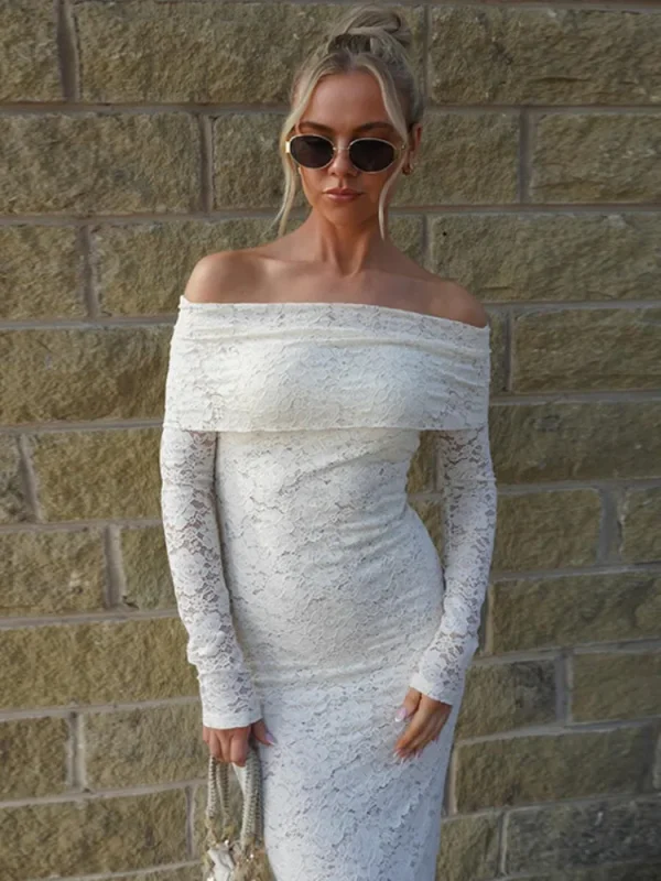 Robe longue blanche dentelle 1