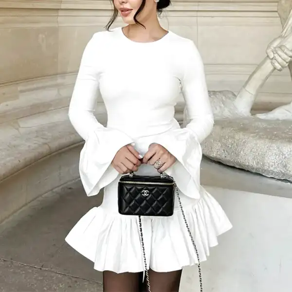 Mini Robe Blanche à Volants pour Femme