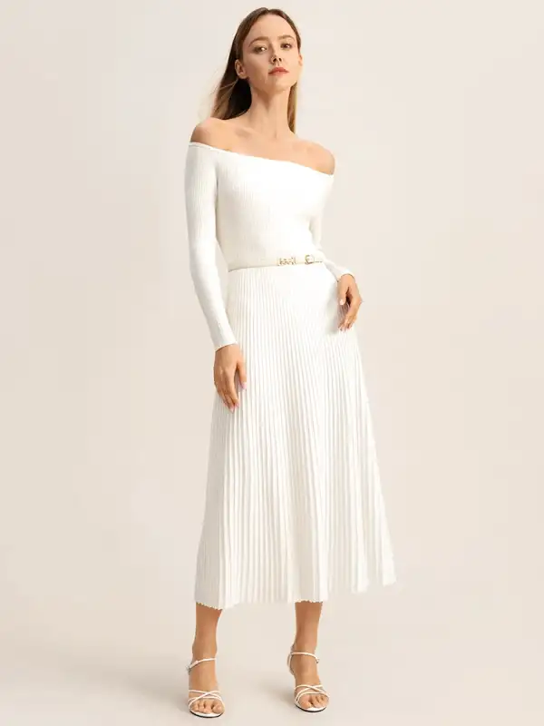 Robe Maxi en Tricot à Manches